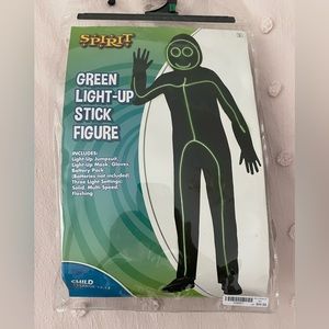 Kids Light-Up EL Wire Green Stick Figure Halloween Costume Size L (12-14)
